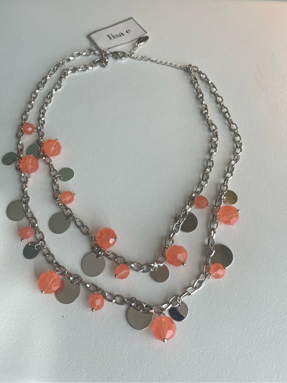 Lisa e multi-strand necklace silver-tone translucent peach/coral Y2K eclectic